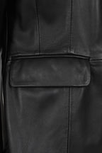 Luxury Nappa Leather Blazer Jacket - Women's Hip Length Black