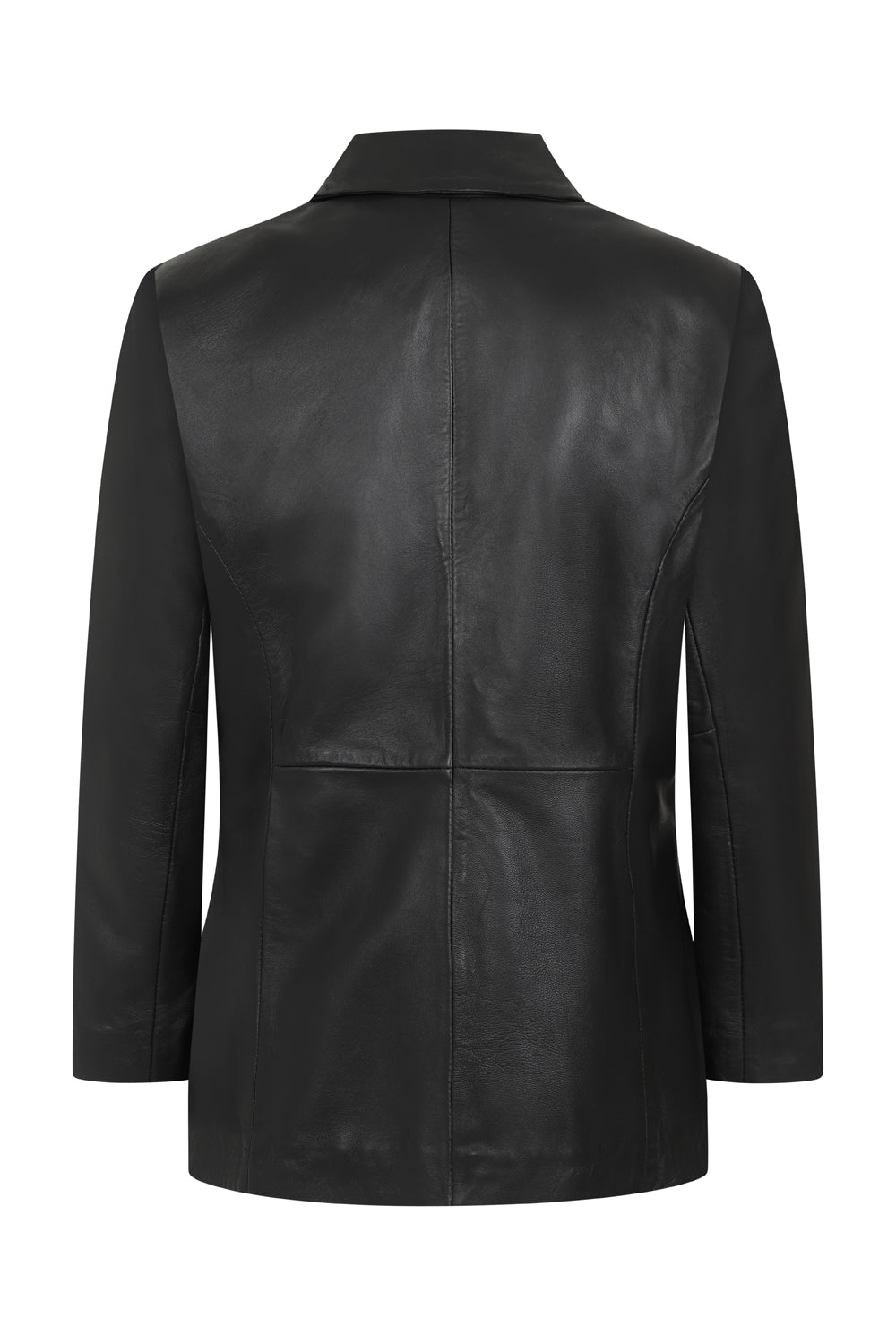 Luxury Nappa Leather Blazer Jacket - Women's Hip Length Black