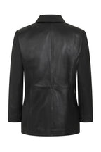 Luxury Nappa Leather Blazer Jacket - Women's Hip Length Black