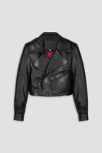Cropped Blouson Black Leather Jacket - Tall