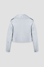 Cropped Blouson: Celestial Blue Leather Jacket