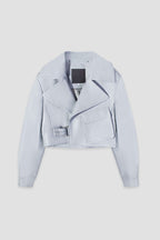 Cropped Blouson: Celestial Blue Leather Jacket