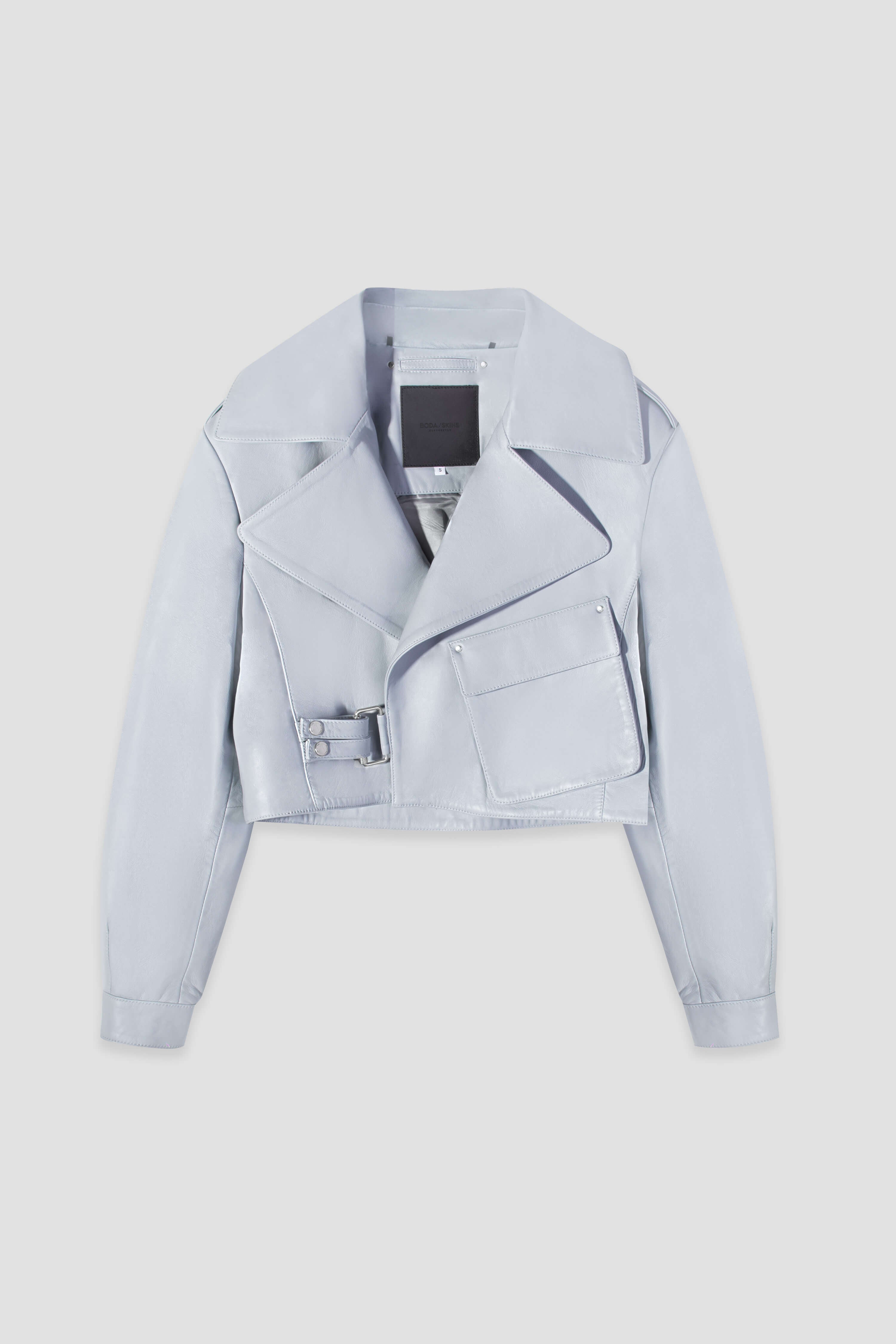 Cropped Blouson: Celestial Blue Leather Jacket