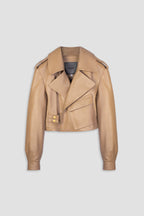 Cropped Blouson Sand Leather Jacket