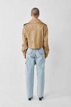 Cropped Blouson Sand Leather Jacket - Tall