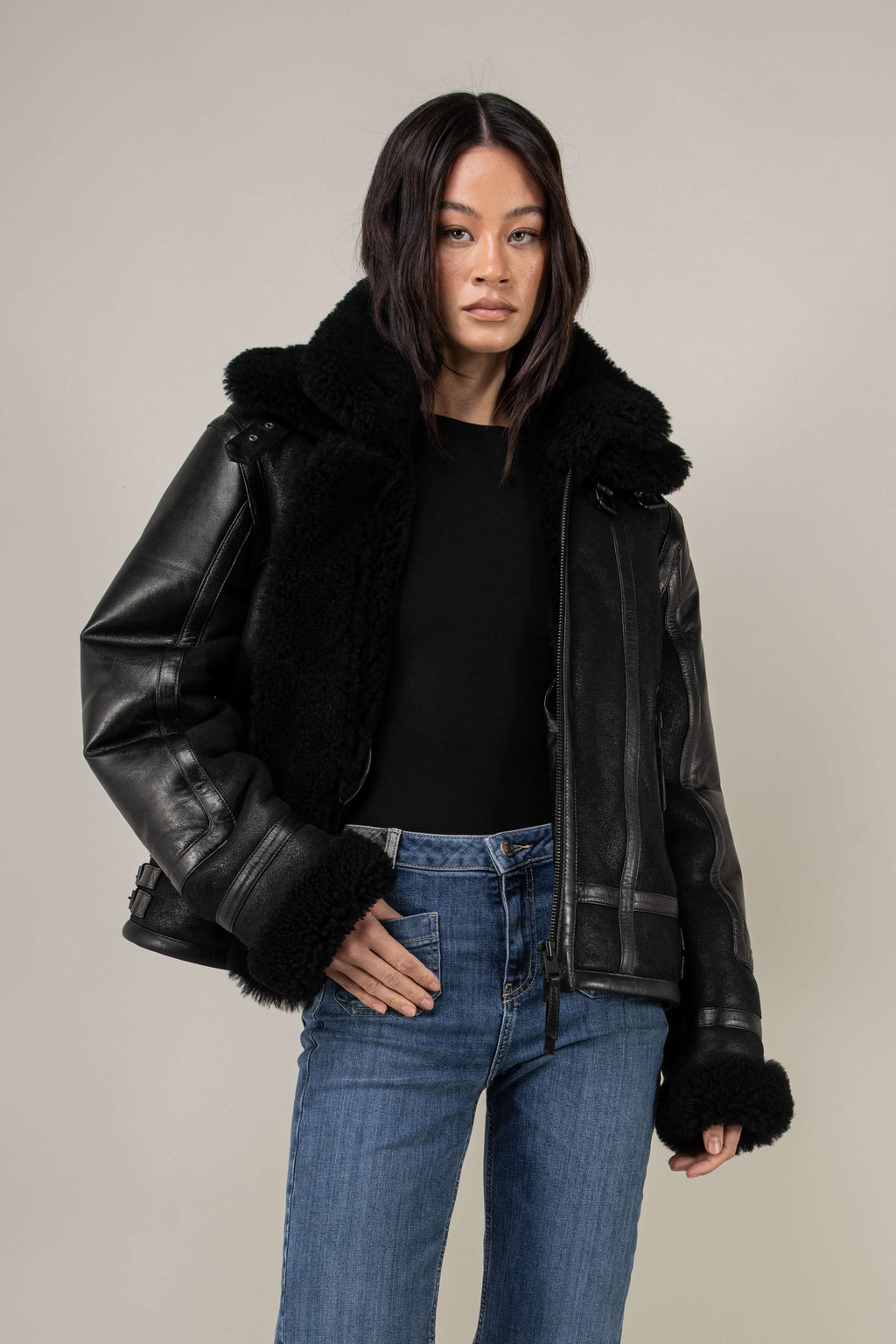 Bronx: Noir Shearling Jacket (Woman)