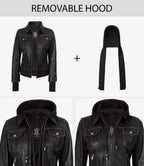 Tralee Women Dark Brown Bomber Leather Jacket With Removable Hood