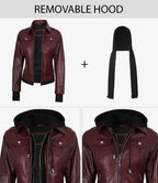 Tralee Women's Maroon Bomber Leather Jacket with Hood