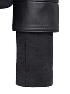 Women's Petite Black Leather Jacket with Removable Hood