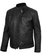 Bickford Mens Black Cafe Racer Style Real Leather Jacket