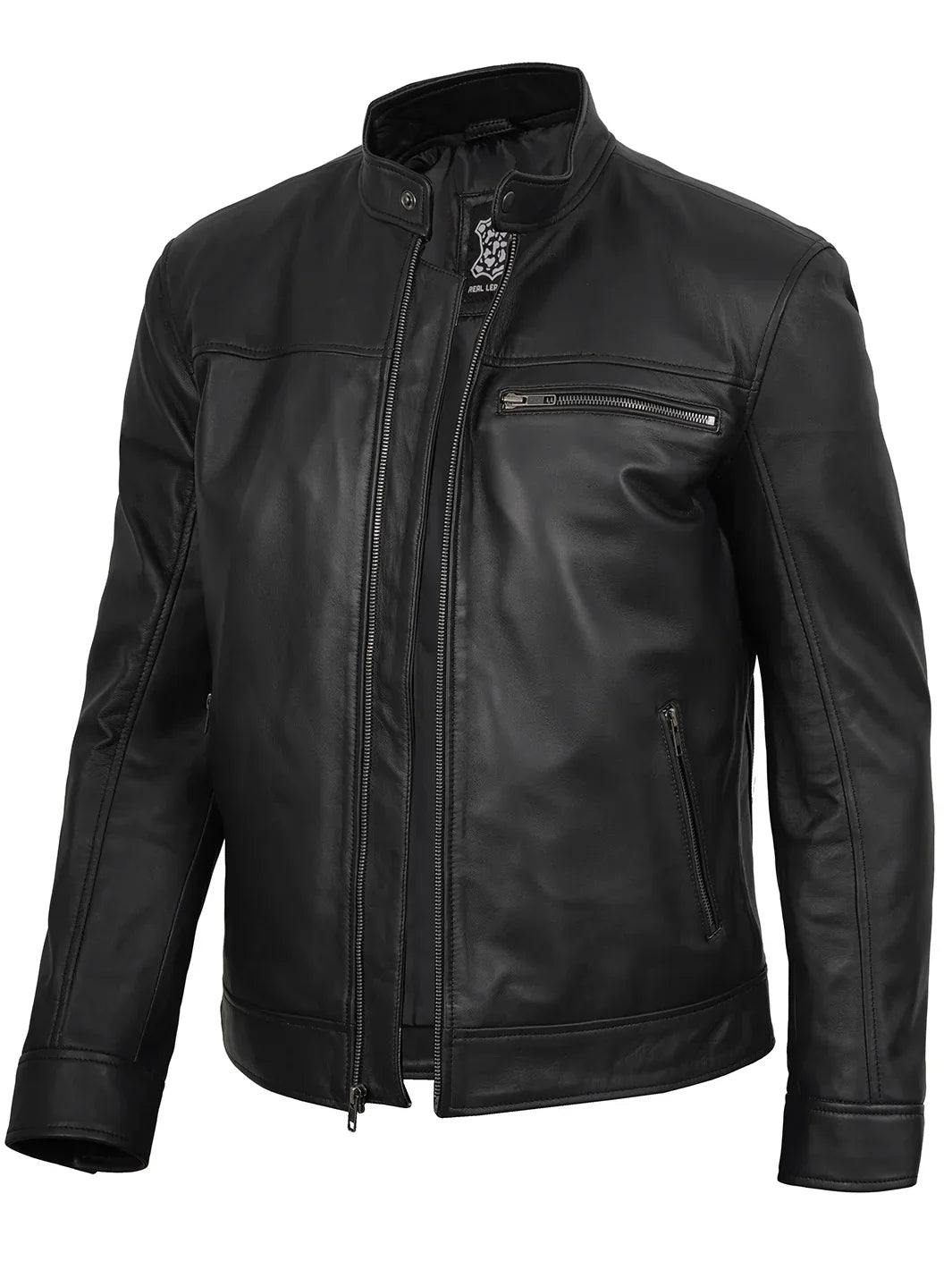 Bickford Mens Black Cafe Racer Style Real Leather Jacket