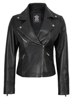 Women's Black Asymmetrical Real Leather Biker Style Jacket