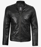 Mens Black Lambskin Biker Leather Jacket