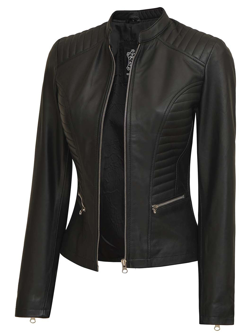Women's Tall Black Cafe Racer Leather Jacket