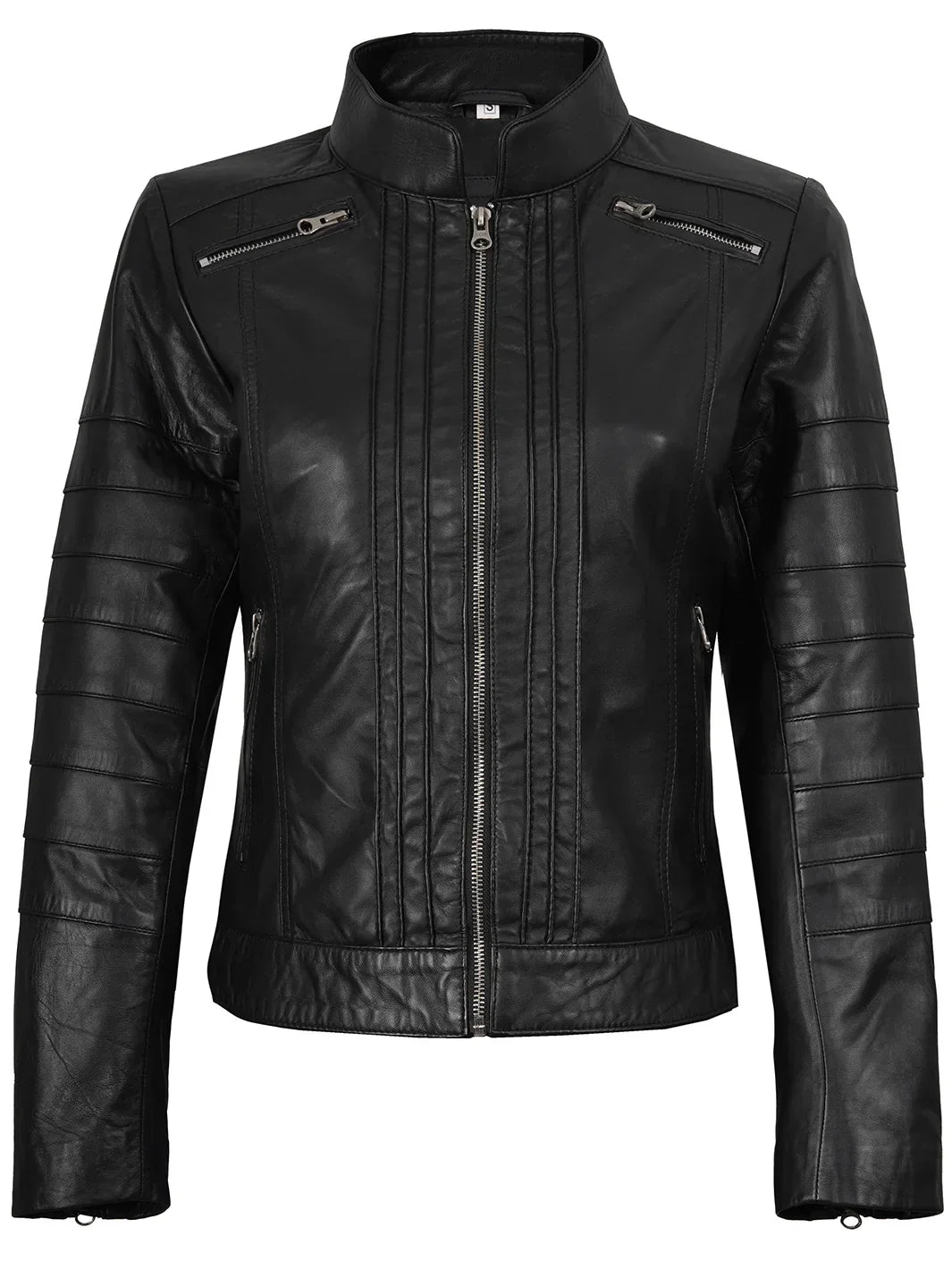 Bergamo Womens Black Real Leather Cafe Racer Jacket