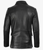 Men's Black Three Button Real Leather Blazer