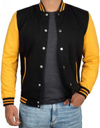 Men's Black and Yellow Varsity Letterman Jacket