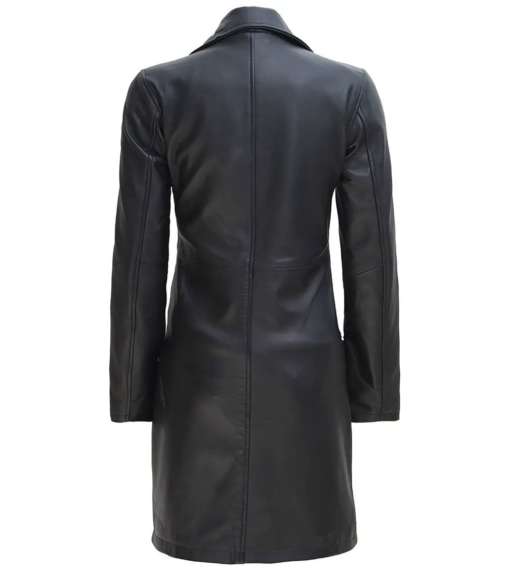 Women Petite Black Real Leather Car Coat