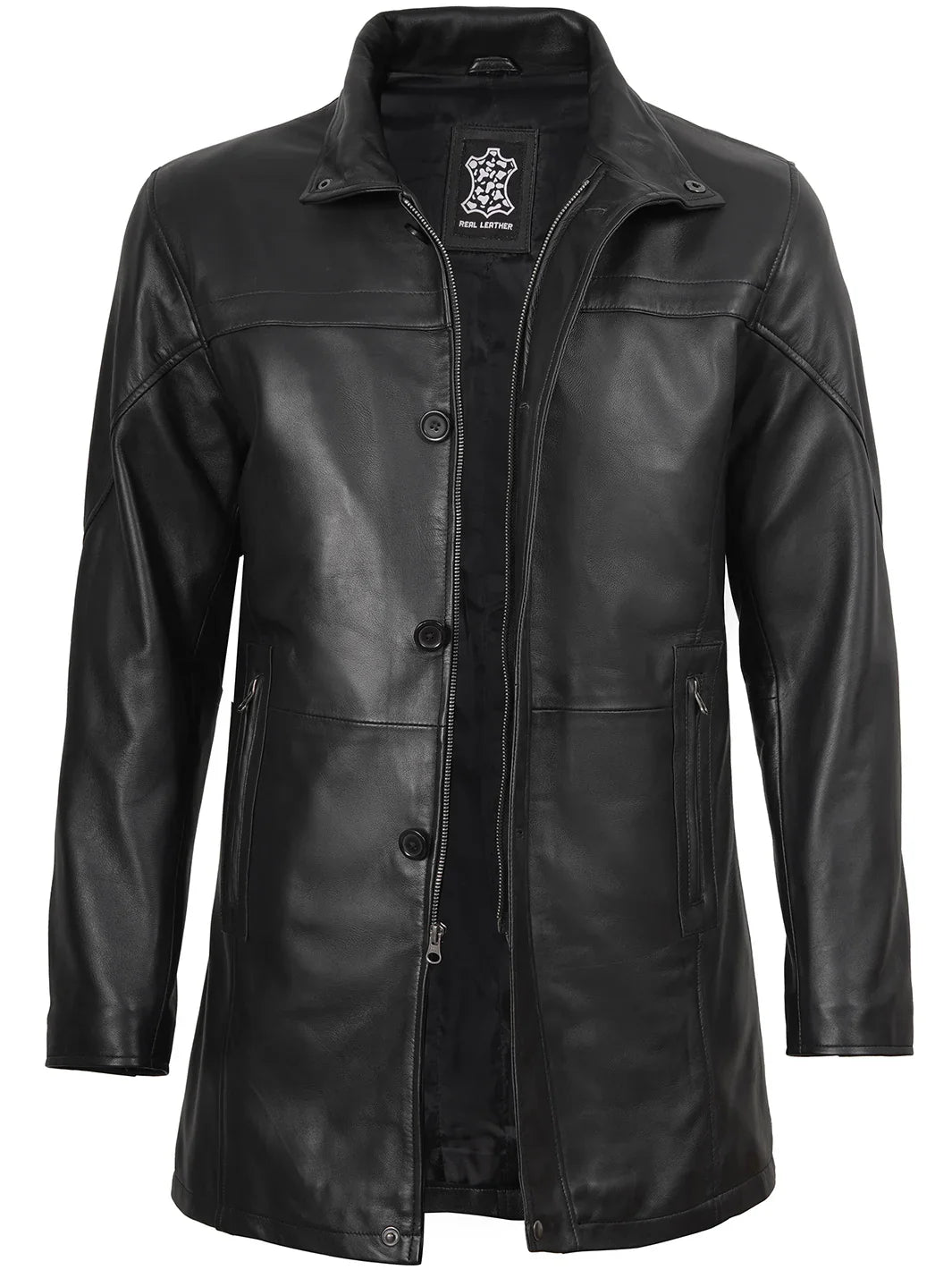 Bristol Men's Black Leather Car Coat