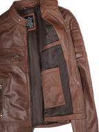 Austin Men's Cognac Brown Cafe Racer Leather Jacket