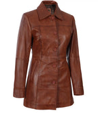 Tall Kandis Women's Cognac Brown Leather Car Coat
