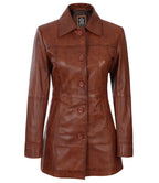 Tall Kandis Women's Cognac Brown Leather Car Coat