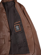 Men's Two Button Cognac Brown Leather Blazer