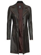 Bryson Women's Rub Off Dark Brown Leather Long 3/4 Coat