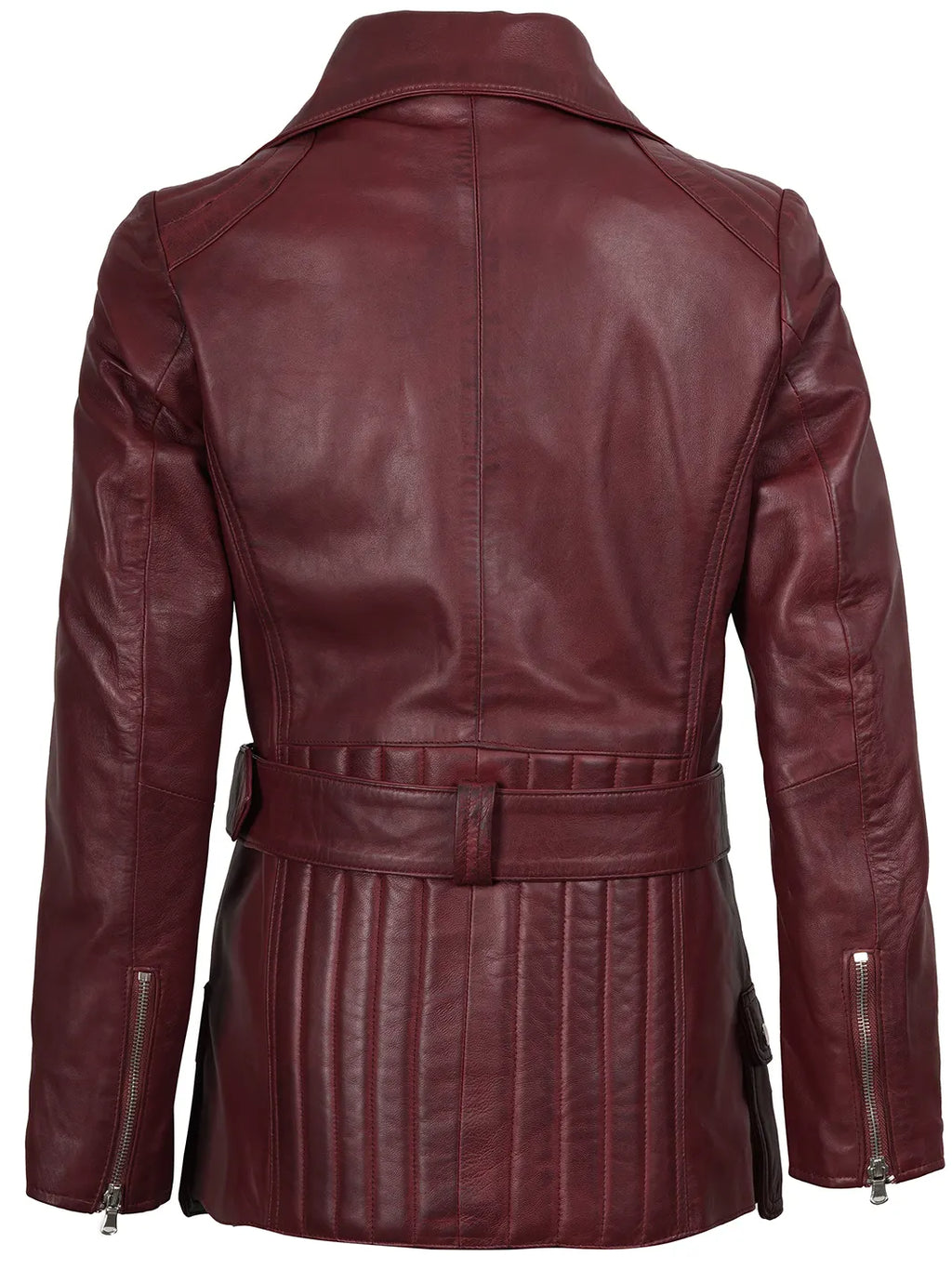 Women's Burgundy Asymmetrical Biker Style Real Leather Jacket