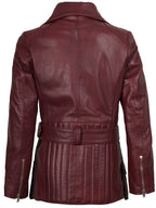 Women's Burgundy Asymmetrical Biker Style Real Leather Jacket