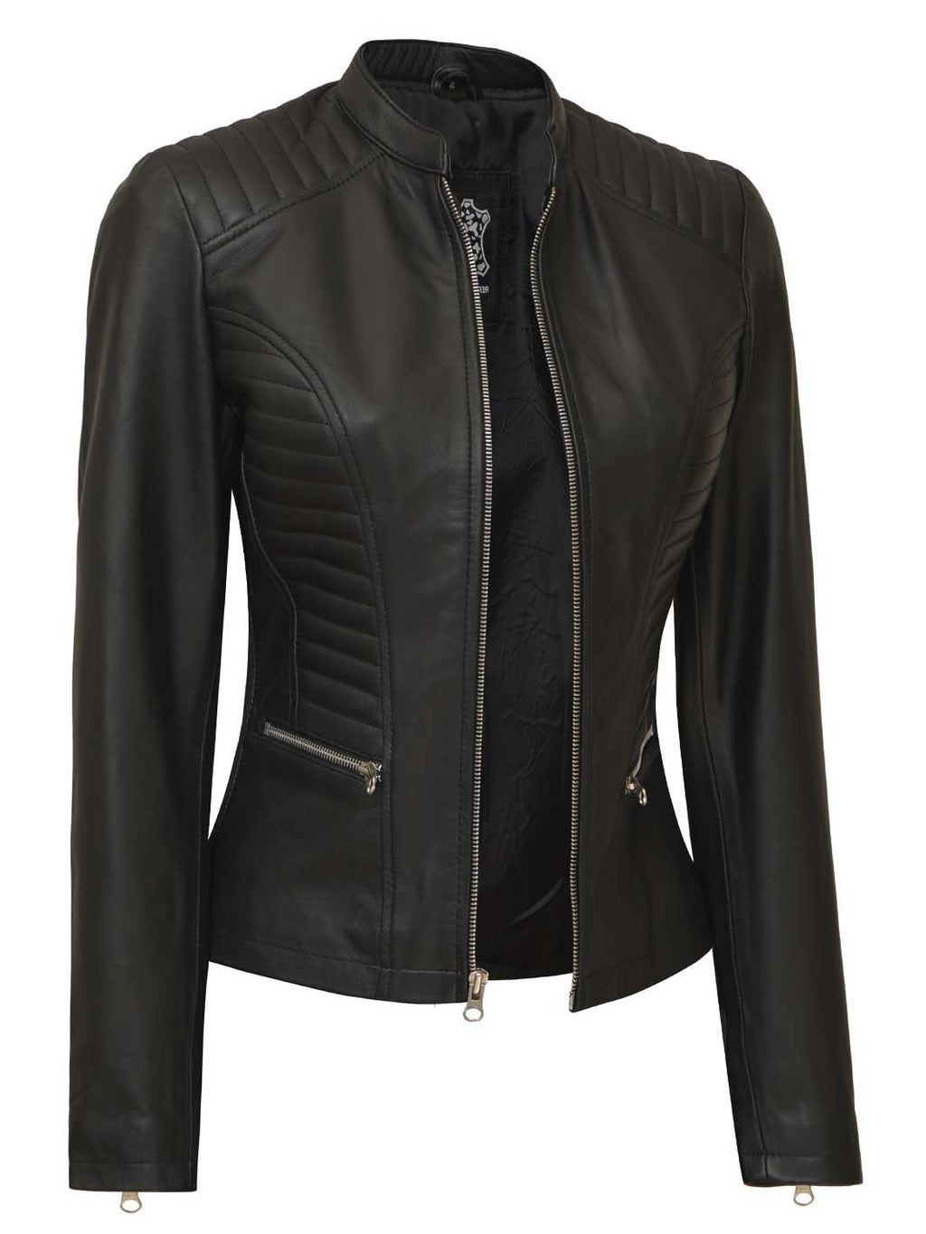 Women's Tall Black Cafe Racer Leather Jacket