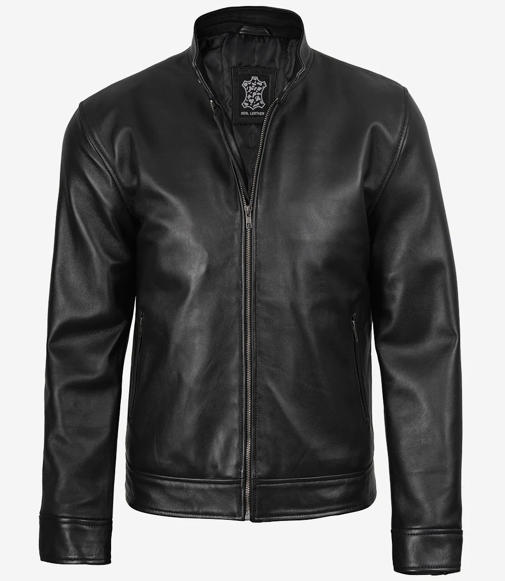 Owen Men's Black Cafe Racer Style Real Leather Jacket