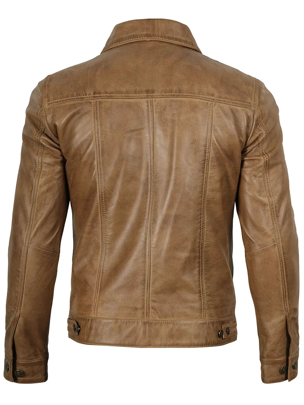 Men's Camel Brown Leather Trucker Jacket