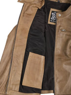 Women's Dodge Camel Brown Cafe Racer Leather Jacket
