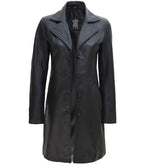 Women Petite Black Real Leather Car Coat