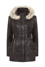 BARBARA Women's Brown Genuine Leather Coat - Detachable Fur Hood