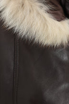 BARBARA Women's Brown Genuine Leather Coat - Detachable Fur Hood