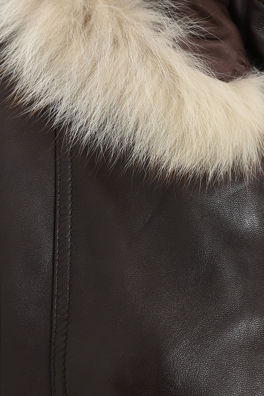 BARBARA Women's Brown Genuine Leather Coat - Detachable Fur Hood