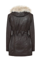 BARBARA Women's Brown Genuine Leather Coat - Detachable Fur Hood