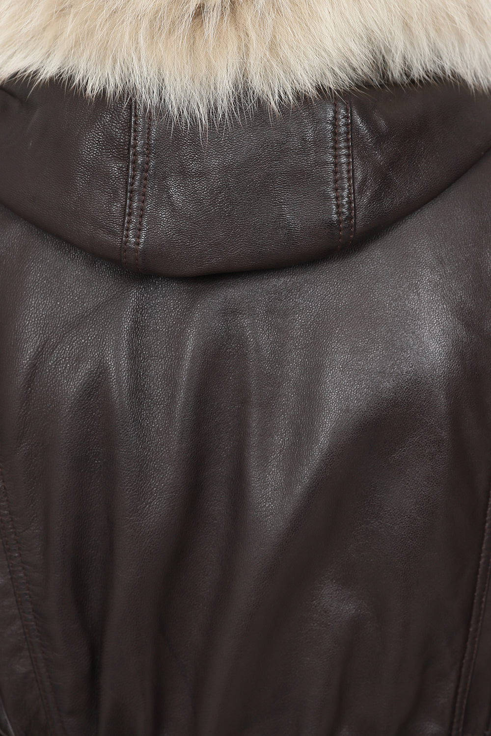 BARBARA Women's Brown Genuine Leather Coat - Detachable Fur Hood