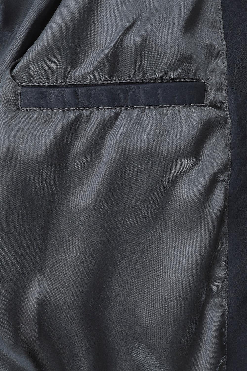 Women's Navy Blue Biker Style Real Leather Jacket - CELIA