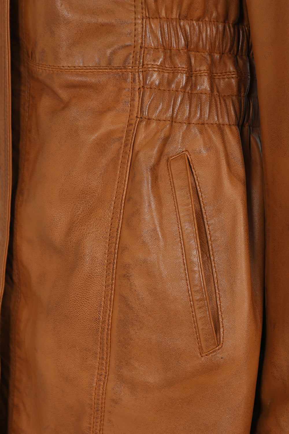 BARBARA Lamb Nappa Leather Coat - Detachable Fur Hood - Tan