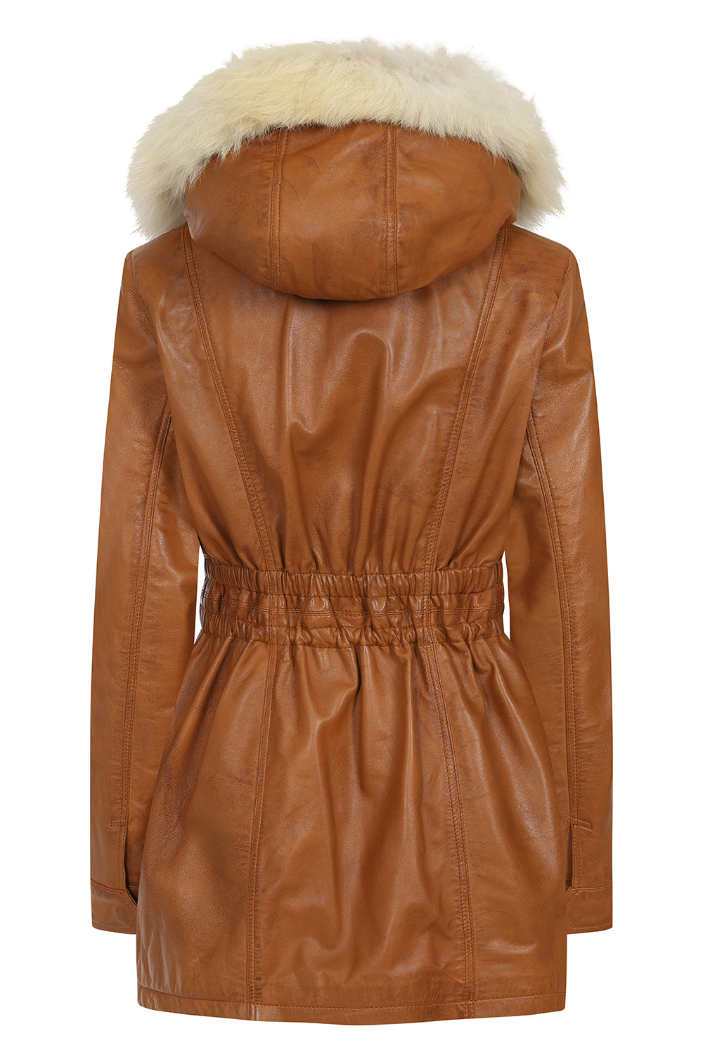 BARBARA Lamb Nappa Leather Coat - Detachable Fur Hood - Tan