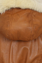 BARBARA Lamb Nappa Leather Coat - Detachable Fur Hood - Tan