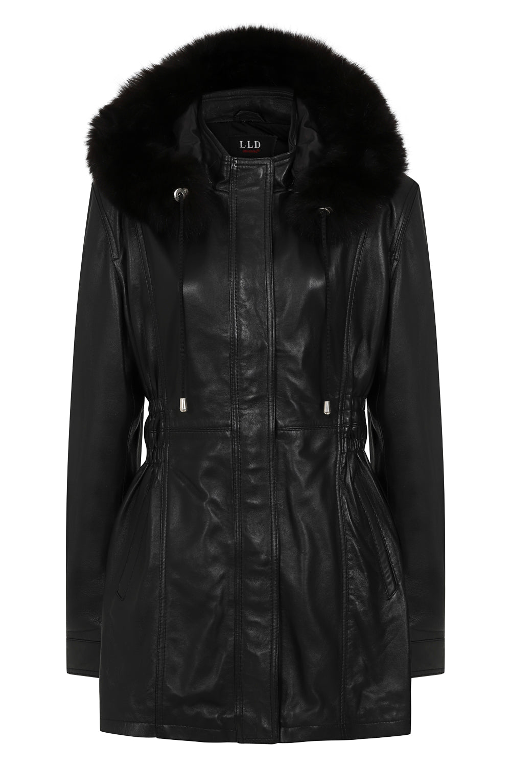 BARBARA Women's Genuine Lamb Nappa Leather Coat with Detachable Fur Hood