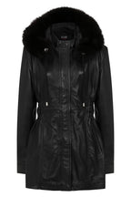 BARBARA Women's Genuine Lamb Nappa Leather Coat with Detachable Fur Hood