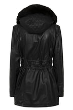 BARBARA Women's Genuine Lamb Nappa Leather Coat with Detachable Fur Hood