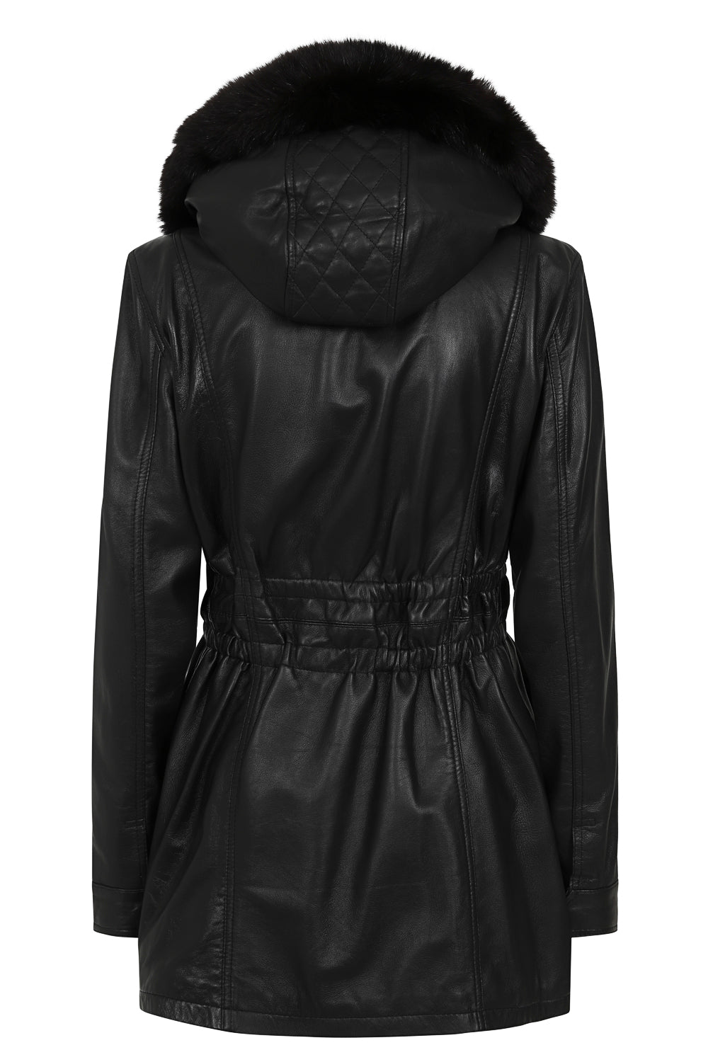 BARBARA Women's Genuine Lamb Nappa Leather Coat with Detachable Fur Hood