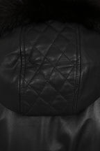 BARBARA Women's Genuine Lamb Nappa Leather Coat with Detachable Fur Hood