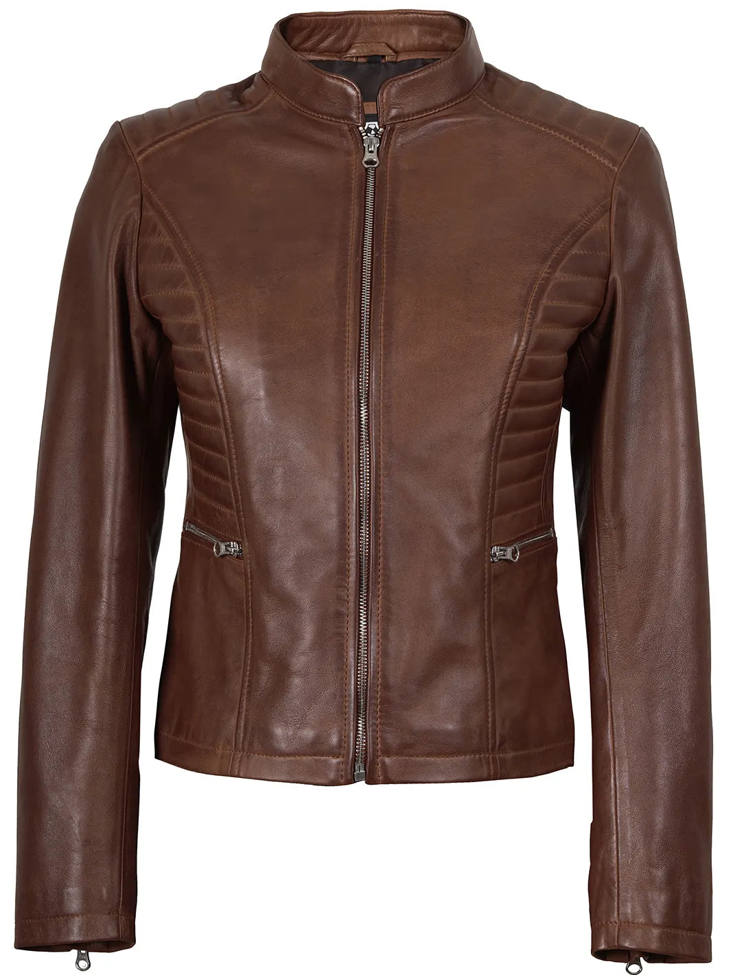 Rachel Women's Cognac Brown Biker Style Leather Jacket